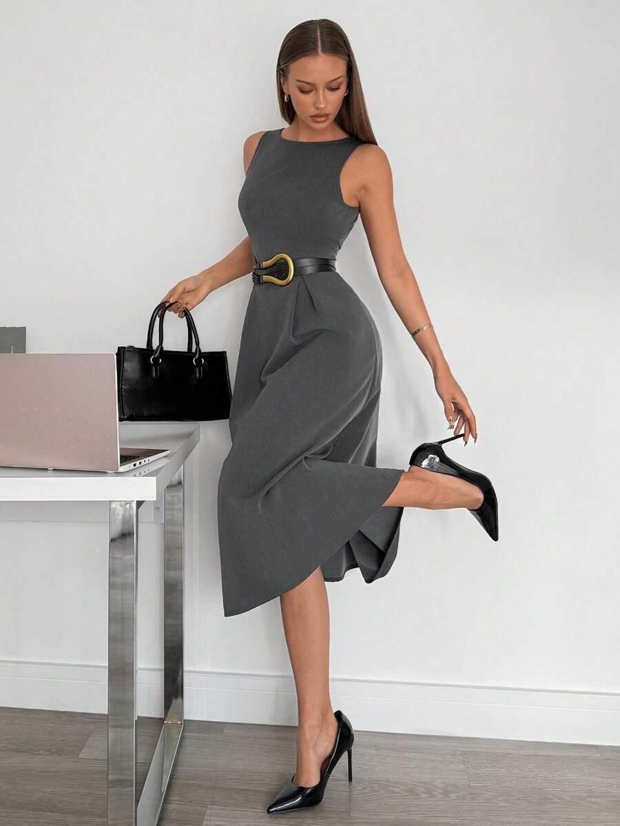 SHEIN SZARA SUKIENKA BEZ RĘKAWÓW S06__L