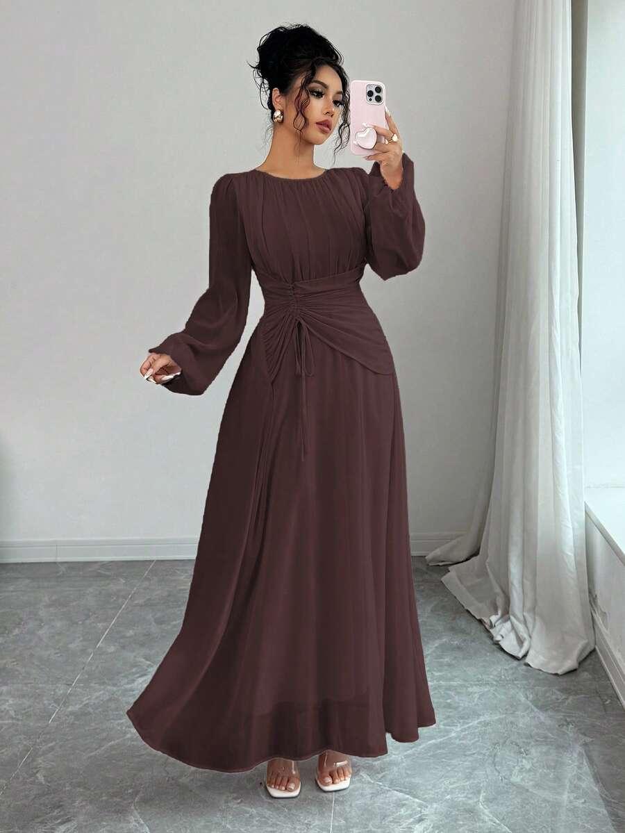 SHEIN BRĄZOWA MAXI SUKIENKA S06__M