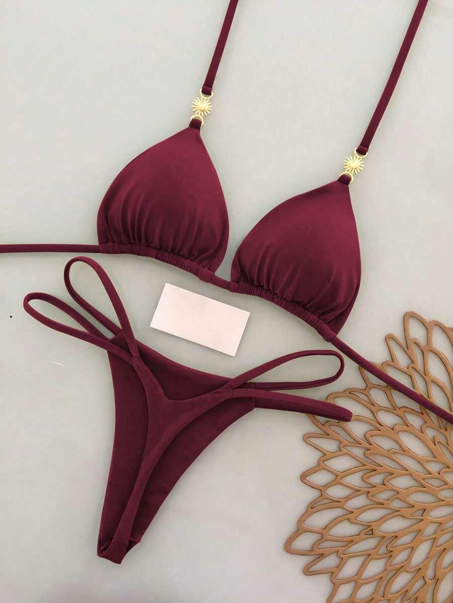 SHEIN BORDOWY DWUCZĘŚCIOWY STRÓJ KĄPIELOWY S09__XS