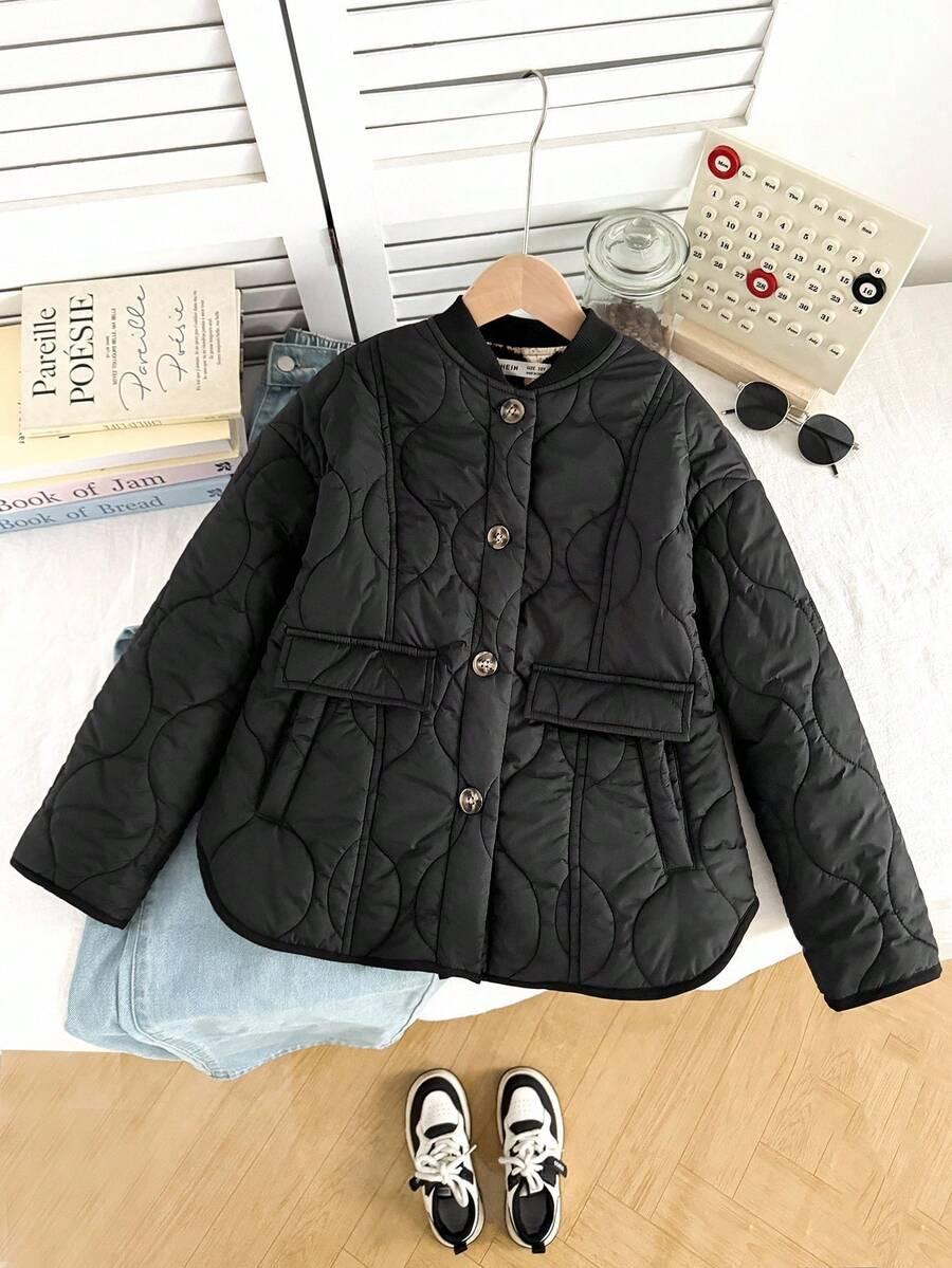 SHEIN CZARNA PIKOWANA KURTKA GUZIKI W01__146-152CM