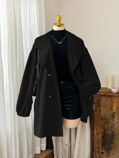 SHEIN CZARNY PŁASZCZ TRENCZ S06__46