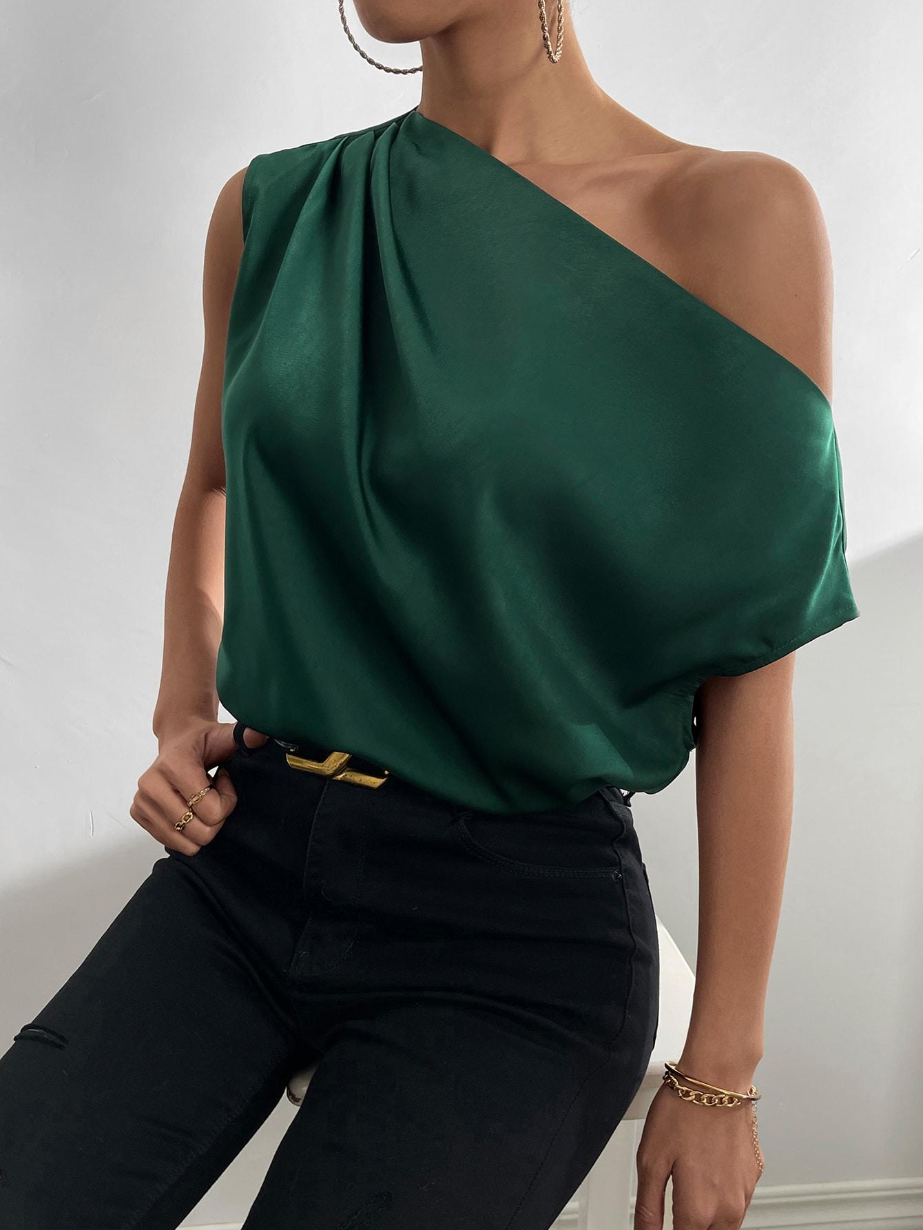 SHEIN ZIELONA ASYMETRYCZNA BLUZKA S06__L