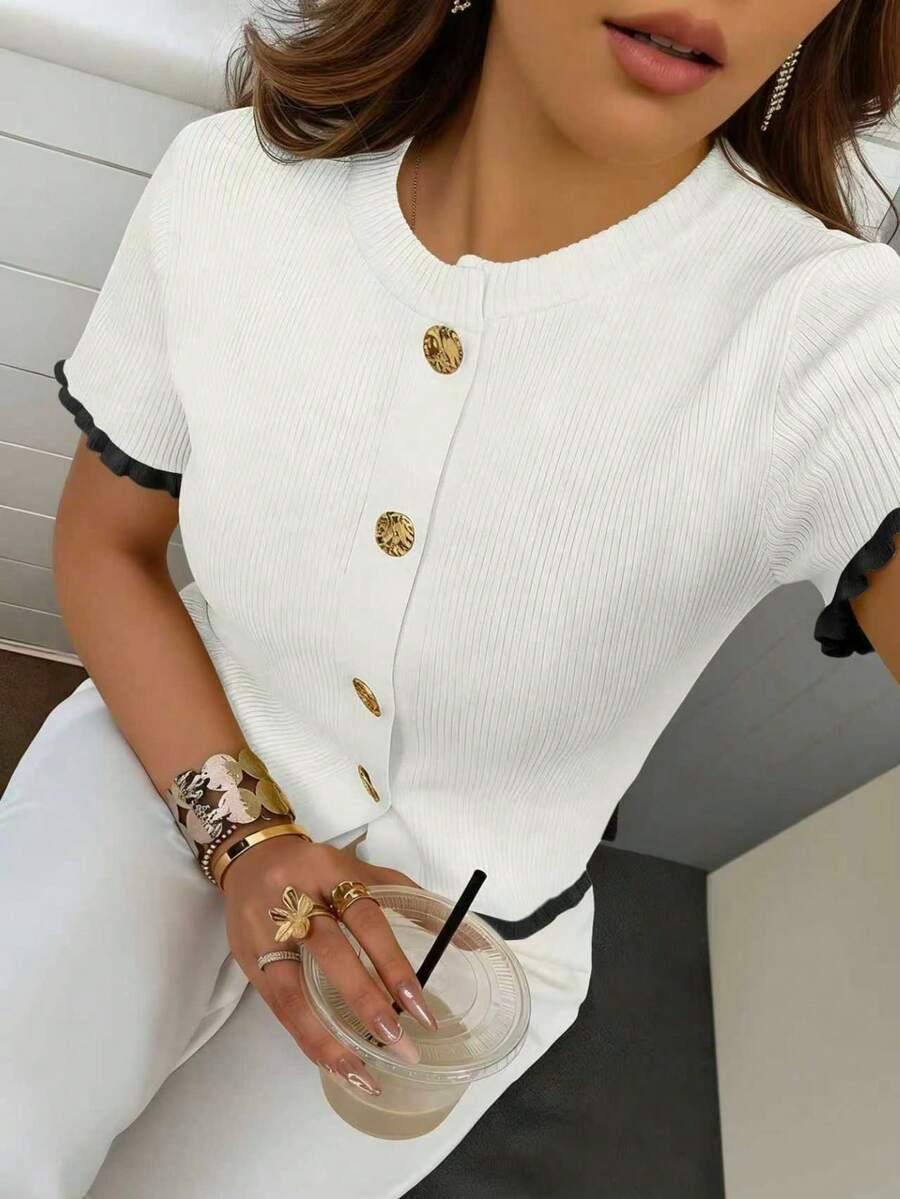 SHEIN BIAŁY DZIANINOWY SWETER GUZIKI S06__S