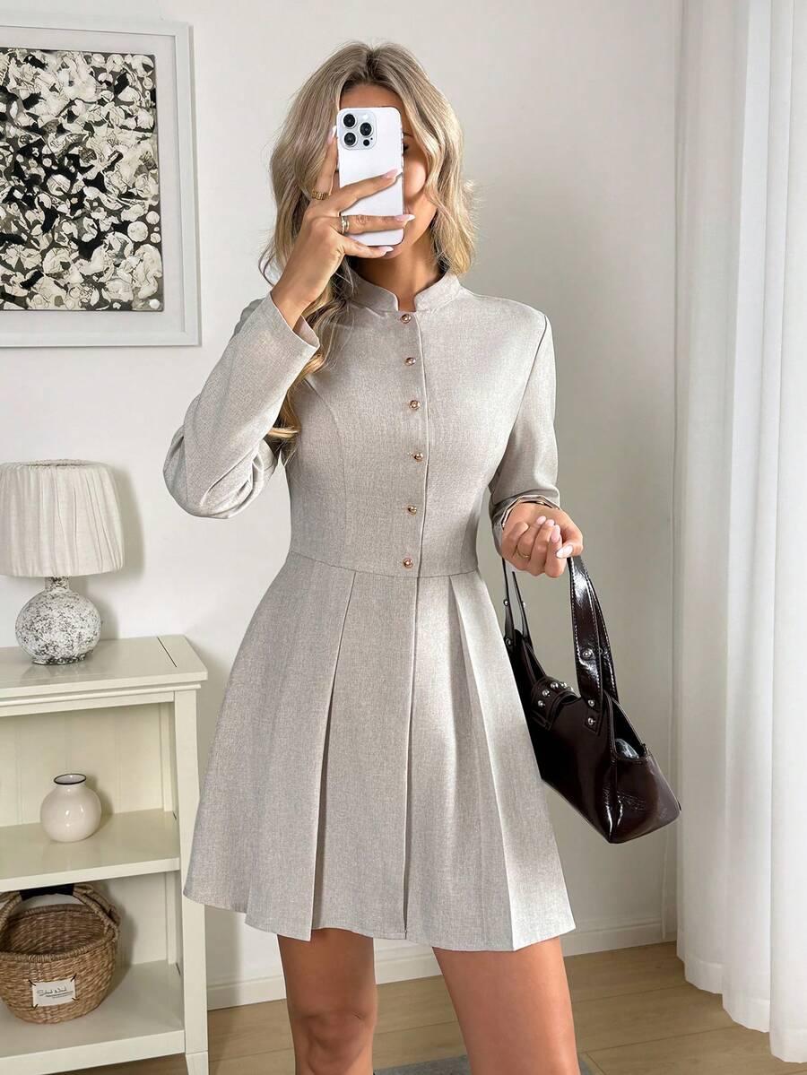 SHEIN SZARA MINI SUKIENKA DŁUGI RĘKAW GUZIKI S06__XL