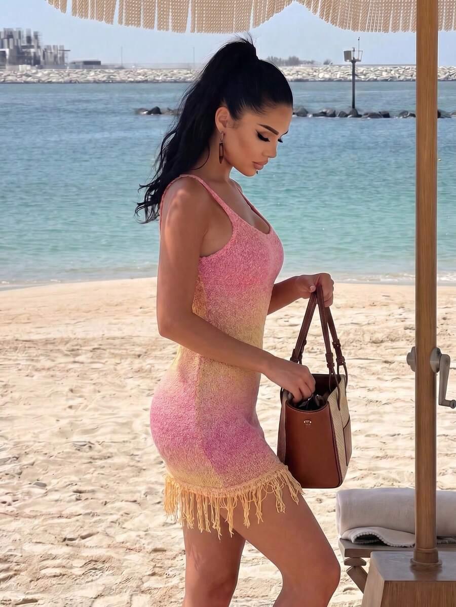 SHEIN MINI SUKIENKA NA RAMIĄCZKACH WZÓR OMBRE S06__L