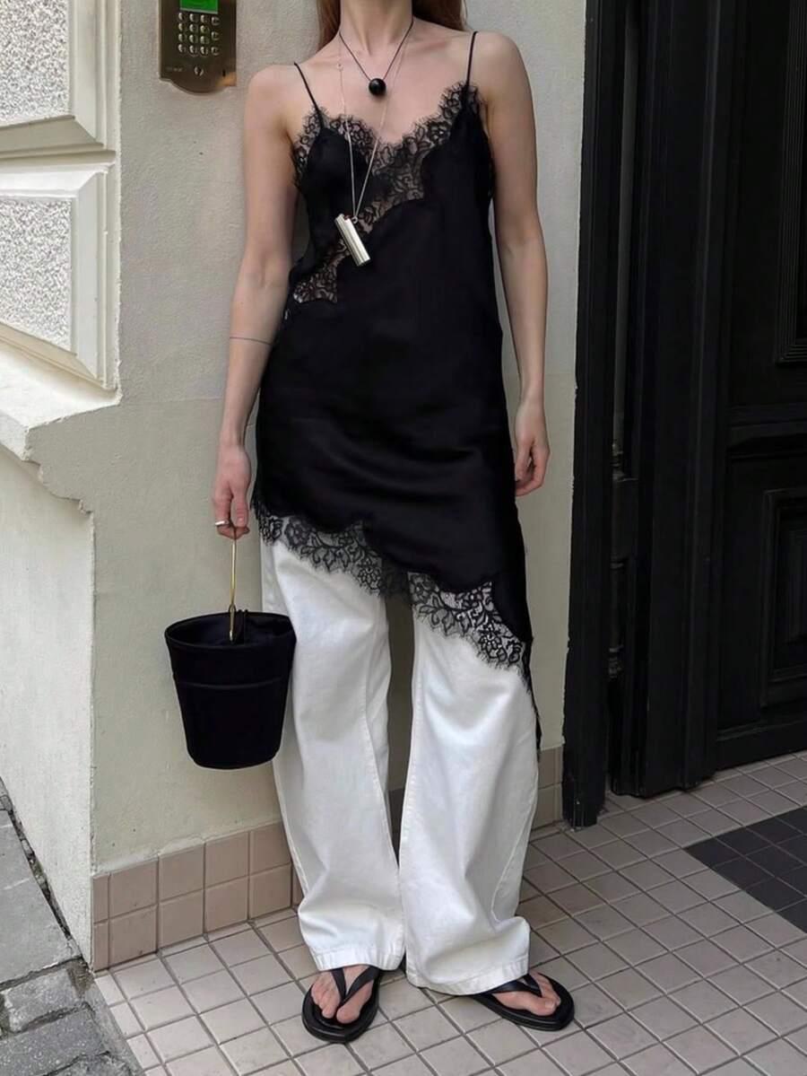 SHEIN CZARNA BLUZKA KORONKA S06__L