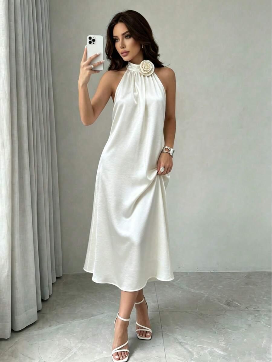 SHEIN KREMOWA SATYNOWA SUKIENKA S06__S
