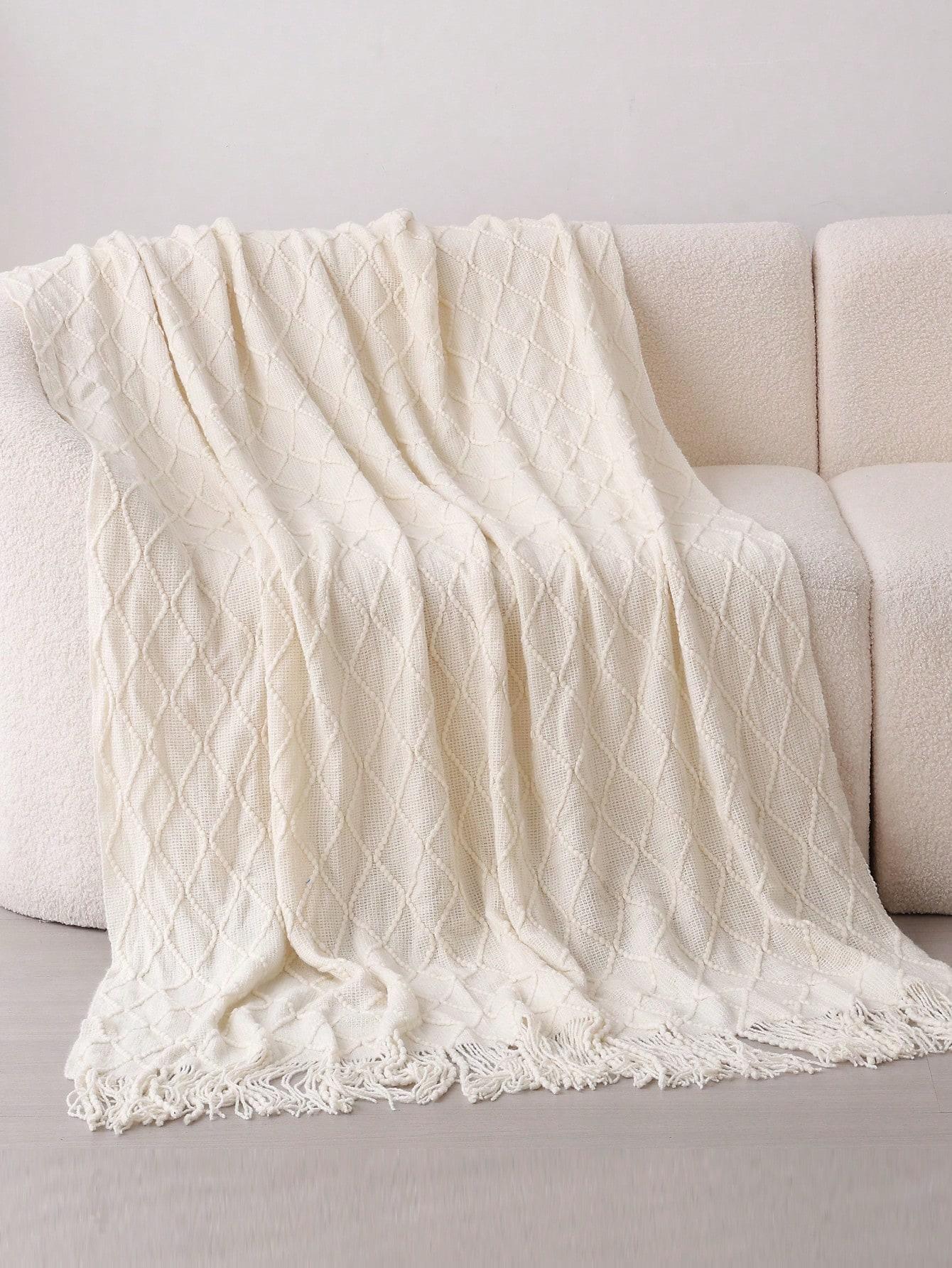 SHEIN KREMOWA NARZUTA FRĘDZLE S07__120X180CM