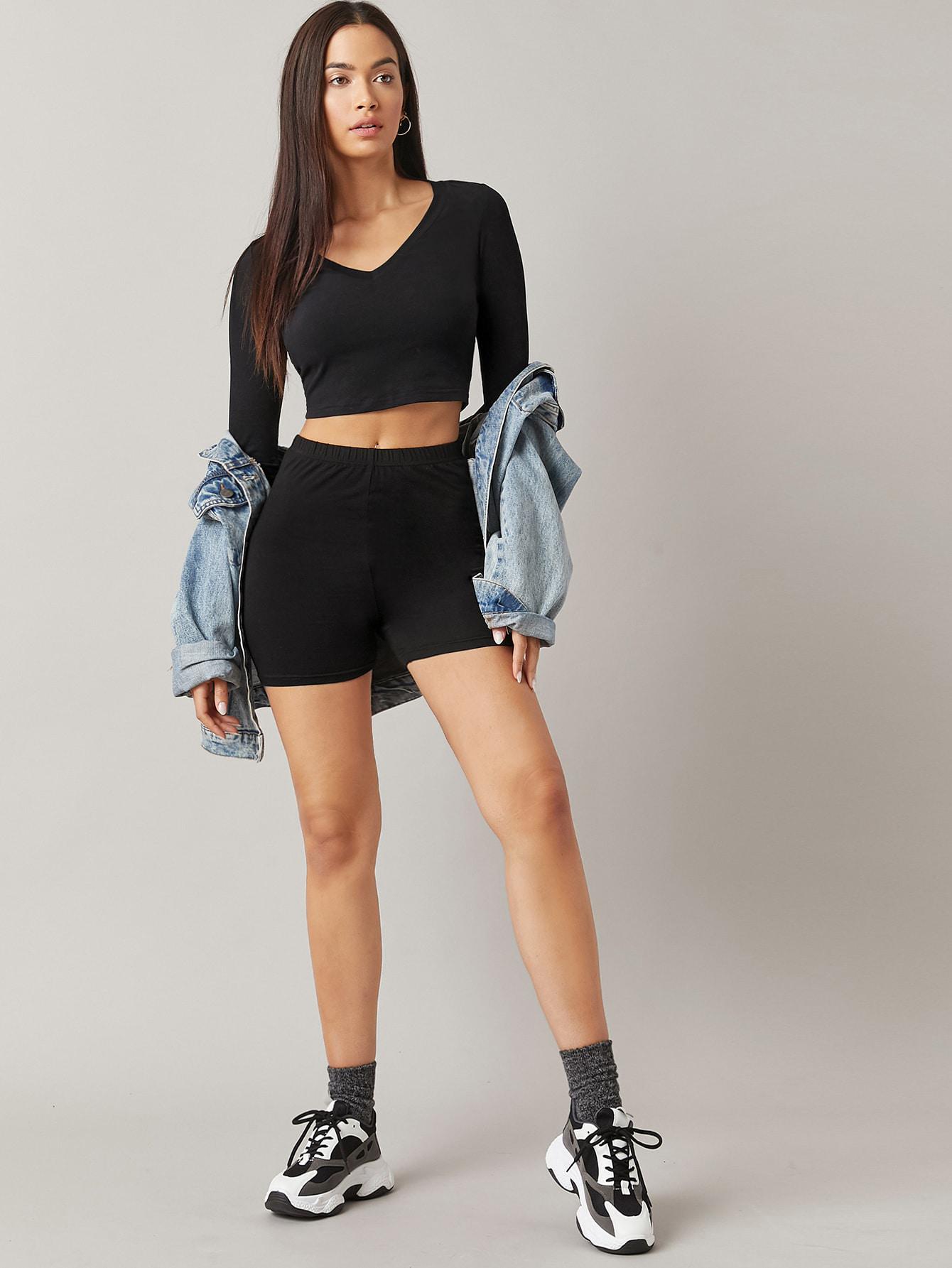 SHEIN CZARNY TOP DŁUGI RĘKAW S06__XS