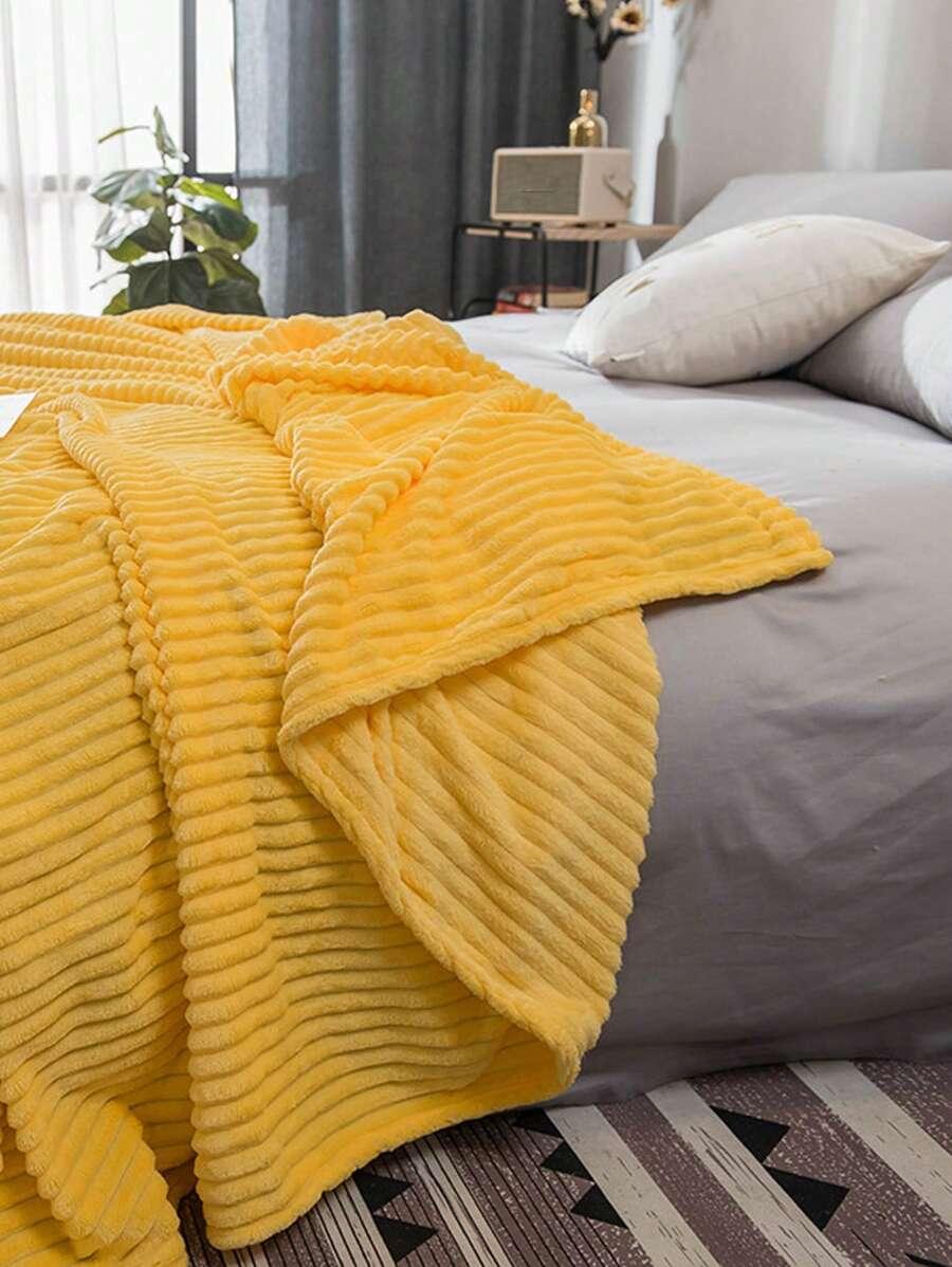 SHEIN ŻÓŁTY KOC PRĄŻKI S07__120X200