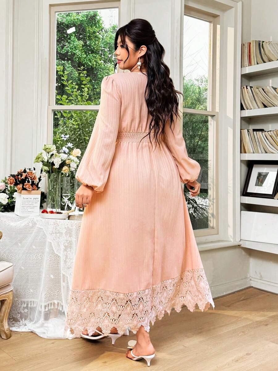 SHEIN RÓŻOWA MAXI SUKIENKA DŁUGI RĘKAW S06__46