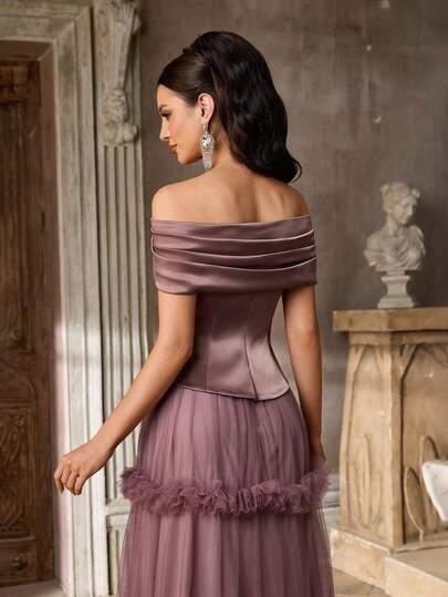 SHEIN FIOLETOWA MAXI SUKIENKA ODKRYTE RAMIONA FALBANY S06__XS