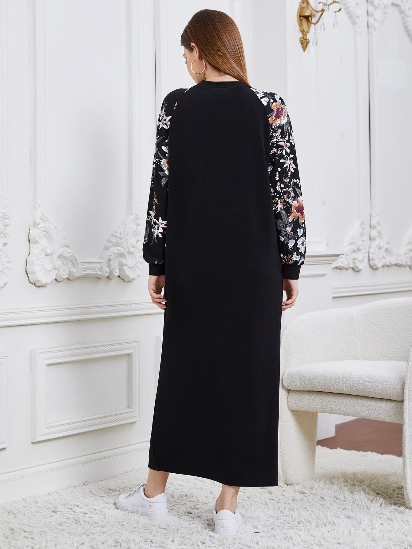 SHEIN CZARNA MAXI SUKIENKA KWIATY S06__S
