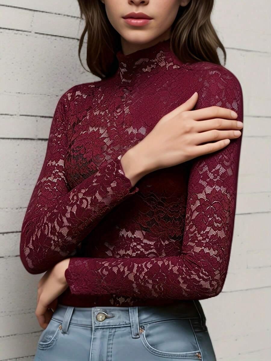 SHEIN BORDOWA BLUZKA KORONKA S06__50