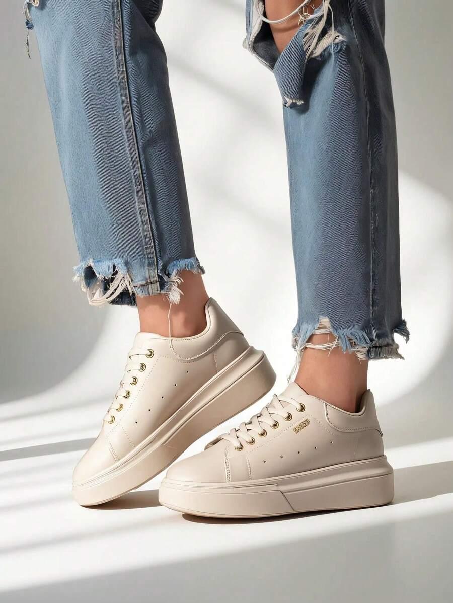 SHEIN BEŻOWE TRAMPKI SZNUROWANE S06__38