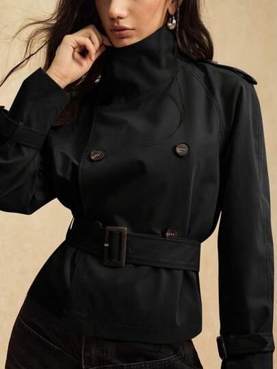 SHEIN CZARNY PŁASZCZ GUZIKI S06__L