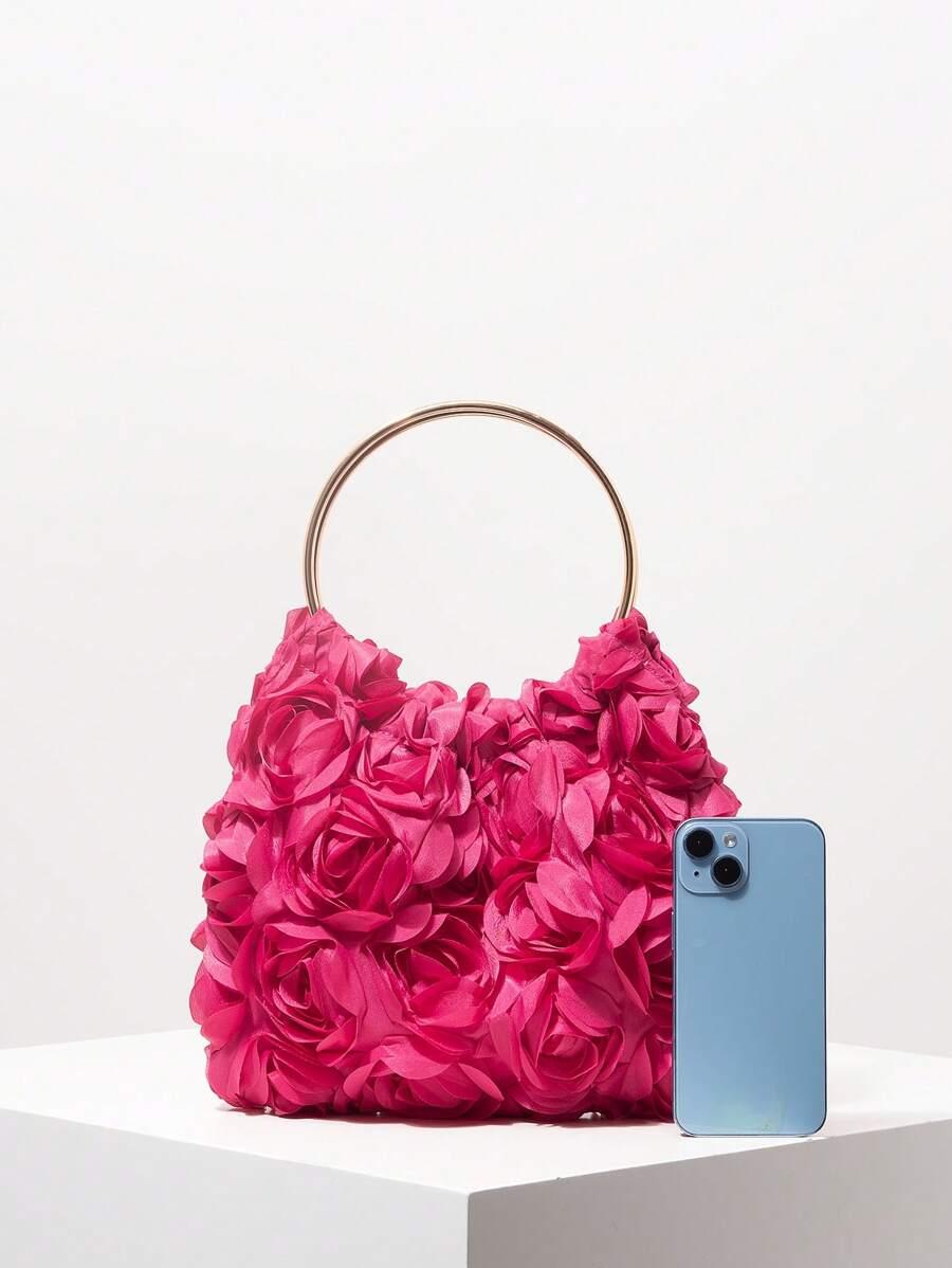 SHEIN RÓŻOWA TOREBKA KWIATY 3D S07__1X18X24CM