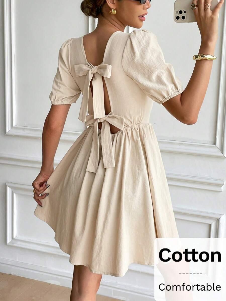 SHEIN BEŻOWA MINI SUKIENKA WIĄZANIE S06__M