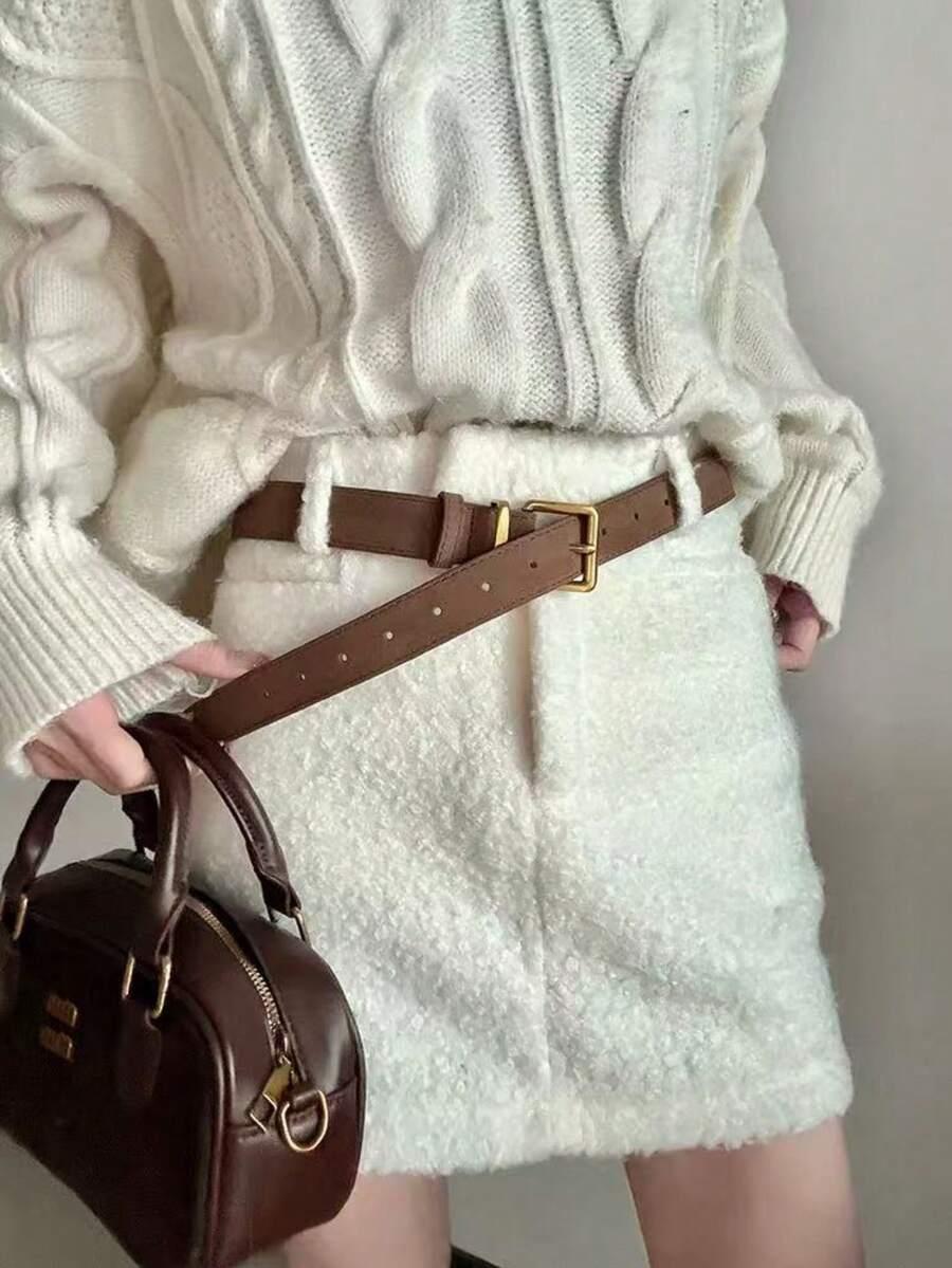 SHEIN BRĄZOWY PASEK KLAMRA S07__105