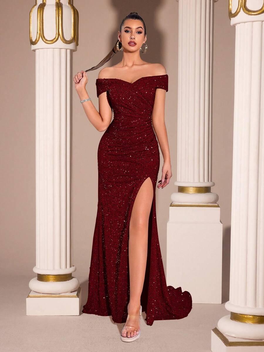 ADYCE CZERWONA MAXI SUKIENKA CEKINY S06__S