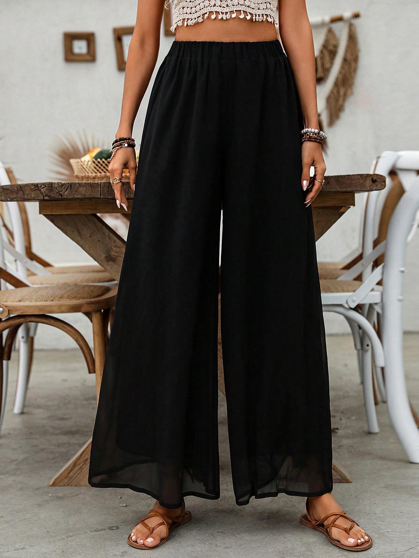 SHEIN CZARNE SZEROKIE SPODNIE S06__L