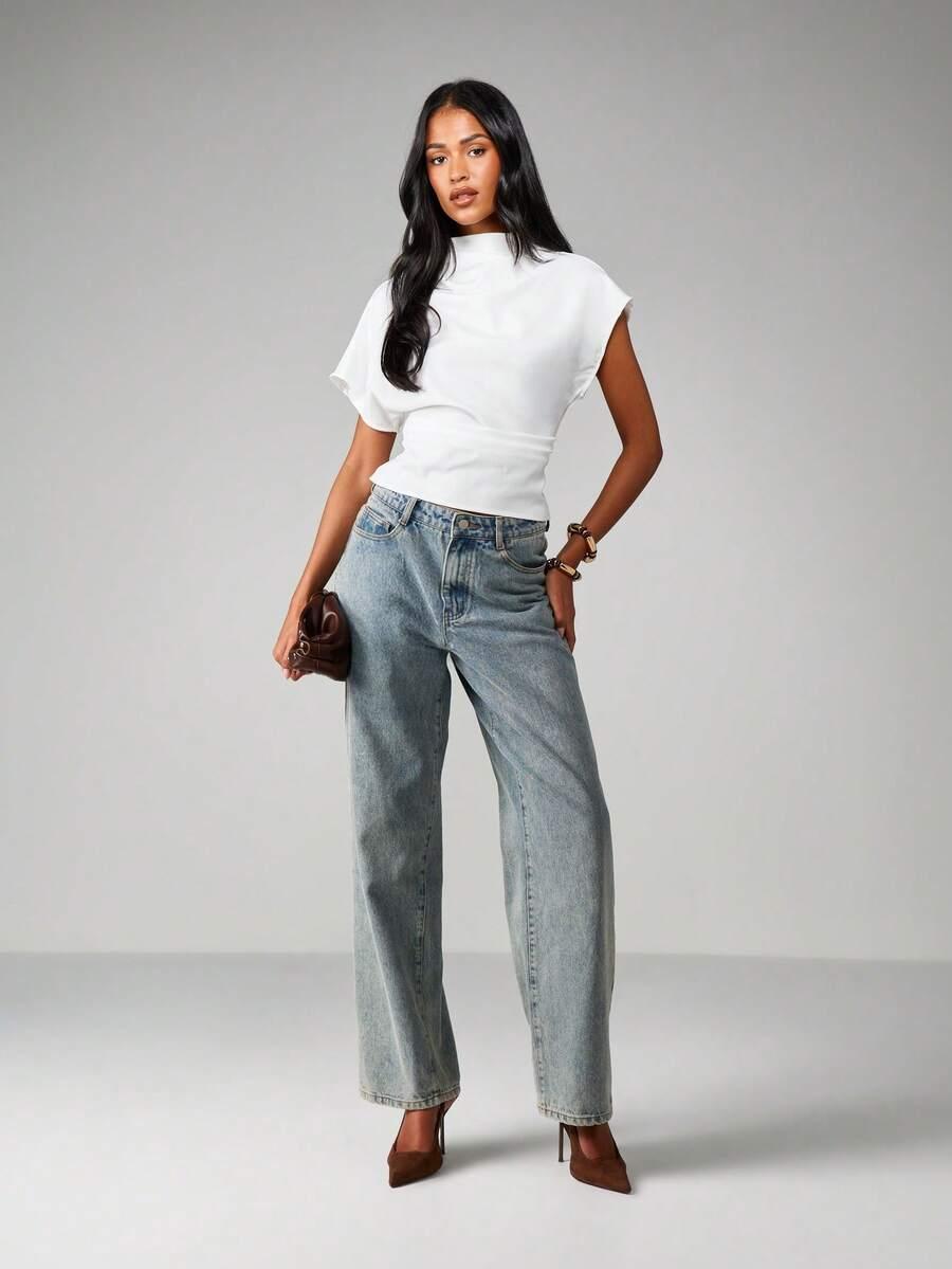 MISSGUIDED BIAŁA BLUZKA KRÓTKI RĘKAW S06__L