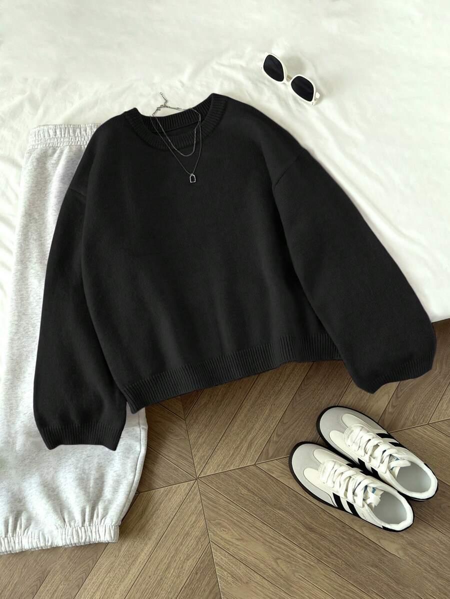 ELAMINI KLASYCZNY SWETER OKRĄGŁY DEKOLT S06__XS
