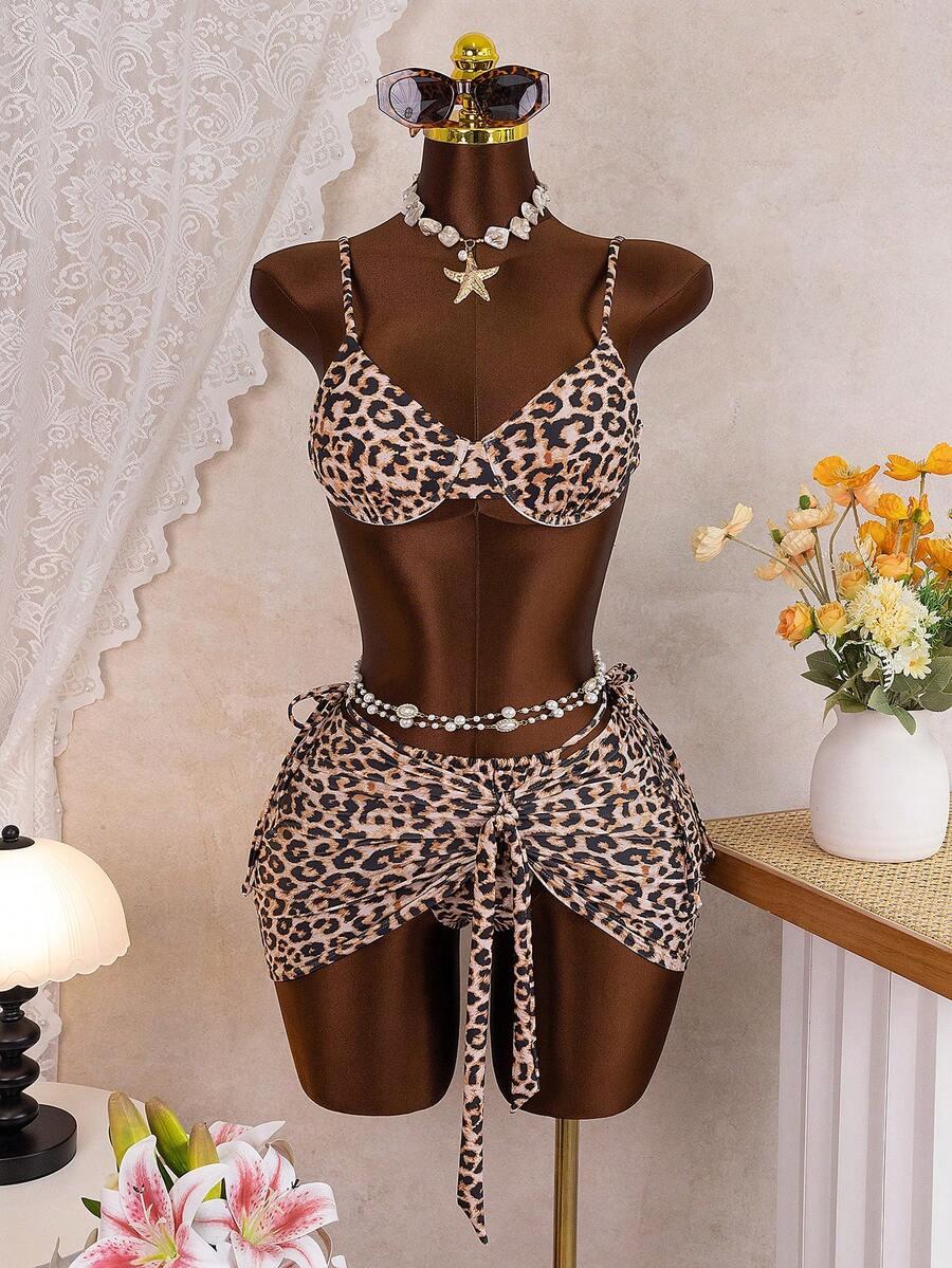 SHEIN BIKINI SPÓDNICA KOMPLET ANIMAL PRINT PK01__S