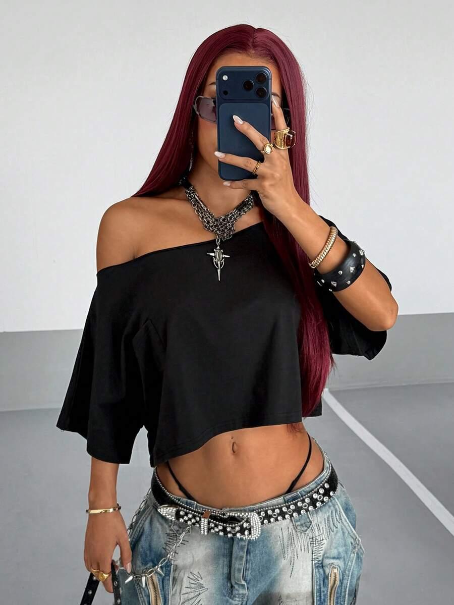 STREETHX CZARNY LUŹNY TOP ASYMETRIA PK01__S