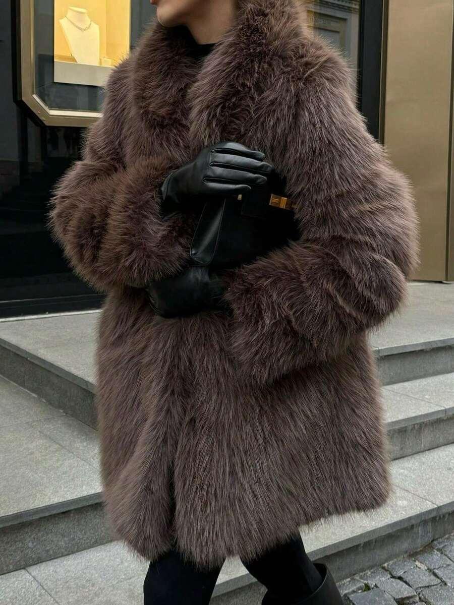 SHEIN BRĄZOWE SZTUCZNE FUTRO W01__XS