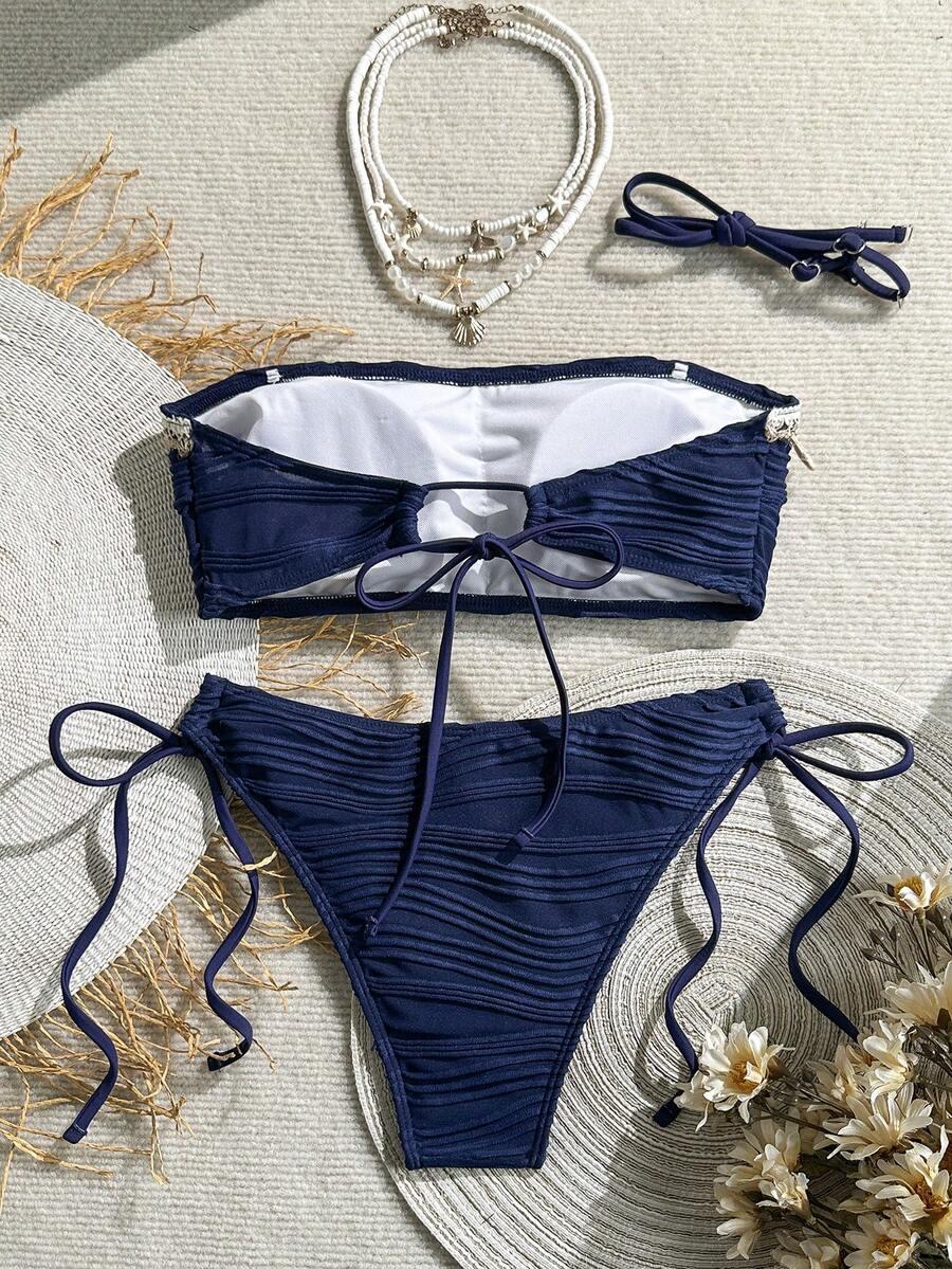 SHEIN GRANATOWY DWUCZĘŚCIOWY STRÓJ KĄPIELOWY S09__L