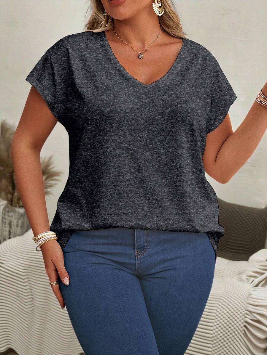 EMERY ROSE SZARY T-SHIRT V-NECK S06__50