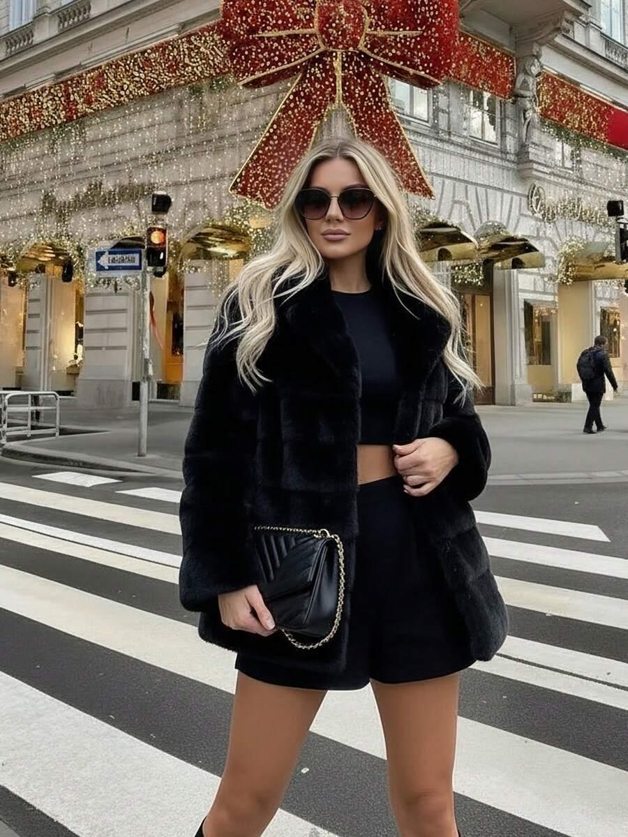 SHEIN CZARNE SZTUCZNE FUTRO W01__M