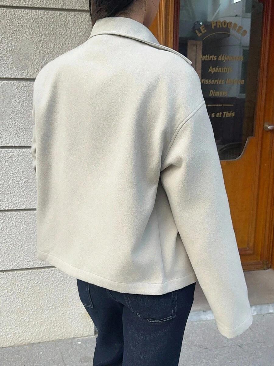 SHEIN BEŻOWY PŁASZCZ KOŁNIERZ W01__M