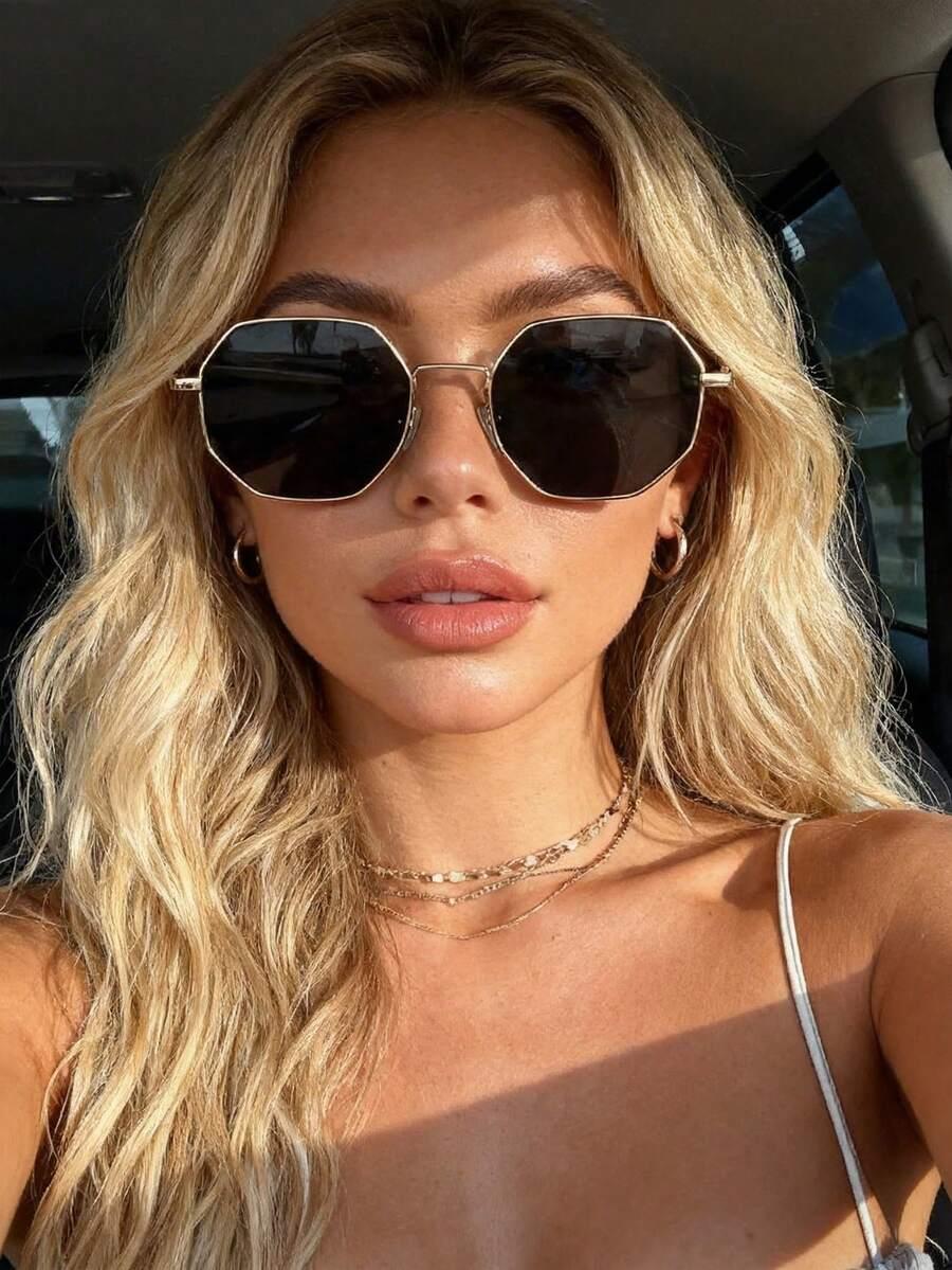 SHEIN OKULARY PRZECIWSŁONECZNE ZŁOTE OPRAWKI S07