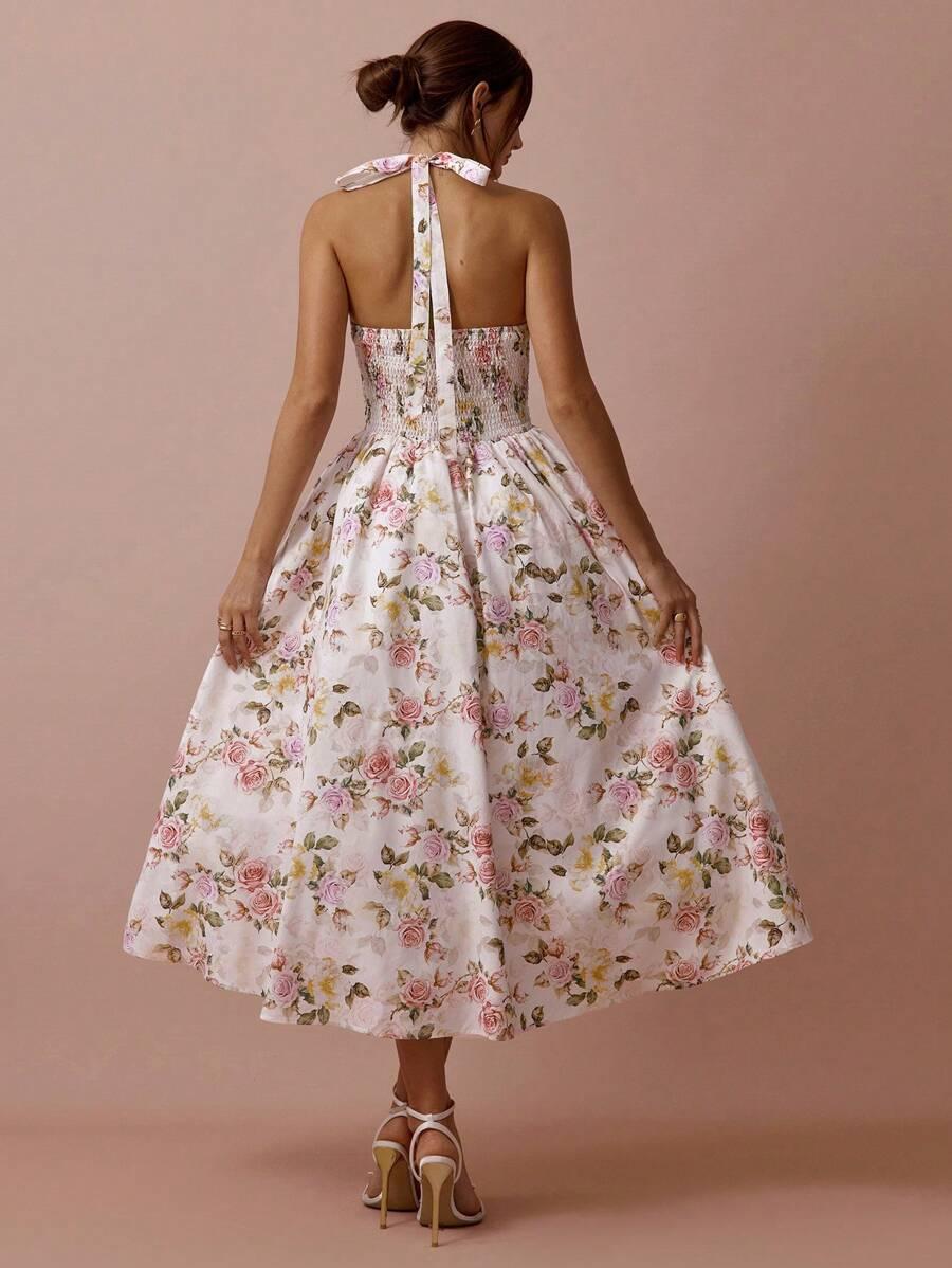 SHEIN SUKIENKA ODKRYTE PLECY WZÓR KWIATY S06__M