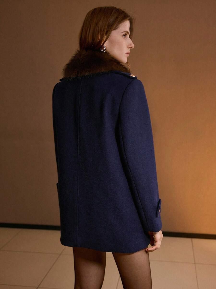 SHEIN GRANATOWY PŁASZCZ Z DOMIESZKĄ WEŁNY W01__S