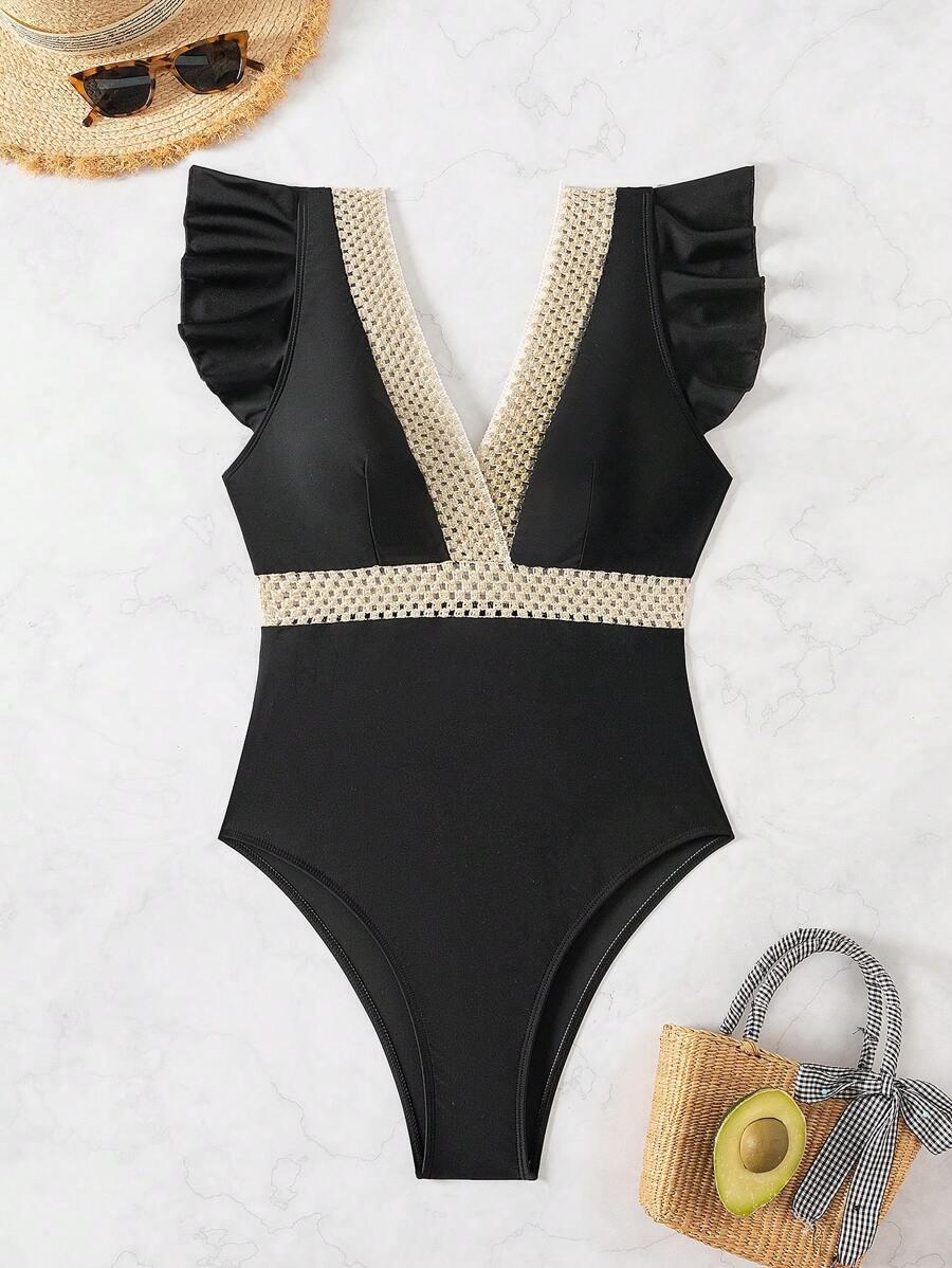 SHEIN CZARNY JEDNOCZĘŚCIOWY STRÓJ KĄPIELOWY