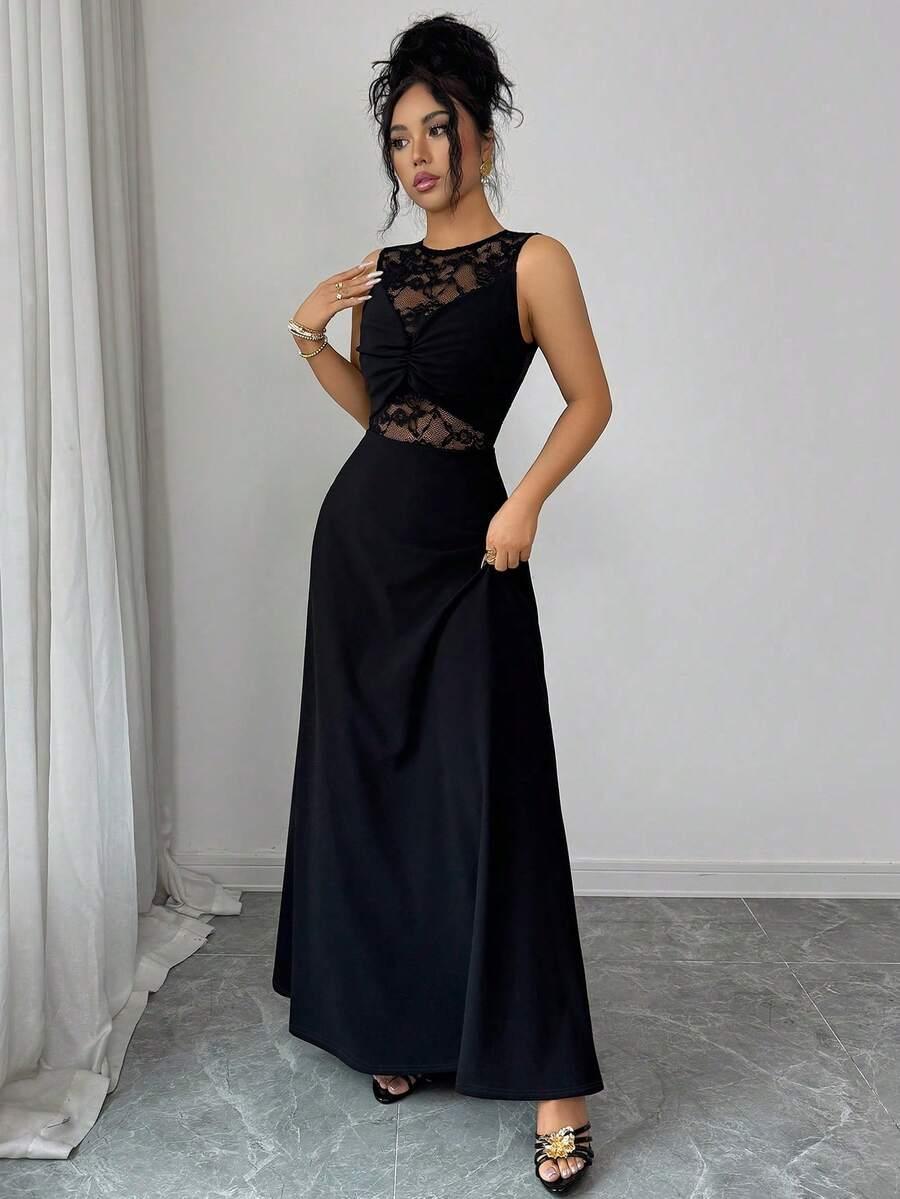 ELENZGA CZARNA MAXI SUKIENKA KORONKA S06__M