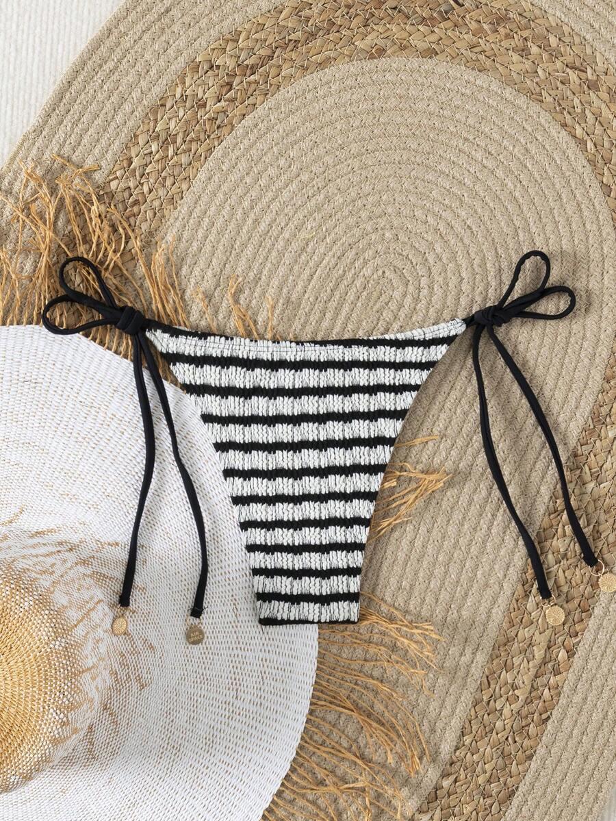 SHEIN WIĄZANY DÓŁ OD BIKINI WZÓR PASKI S09__S