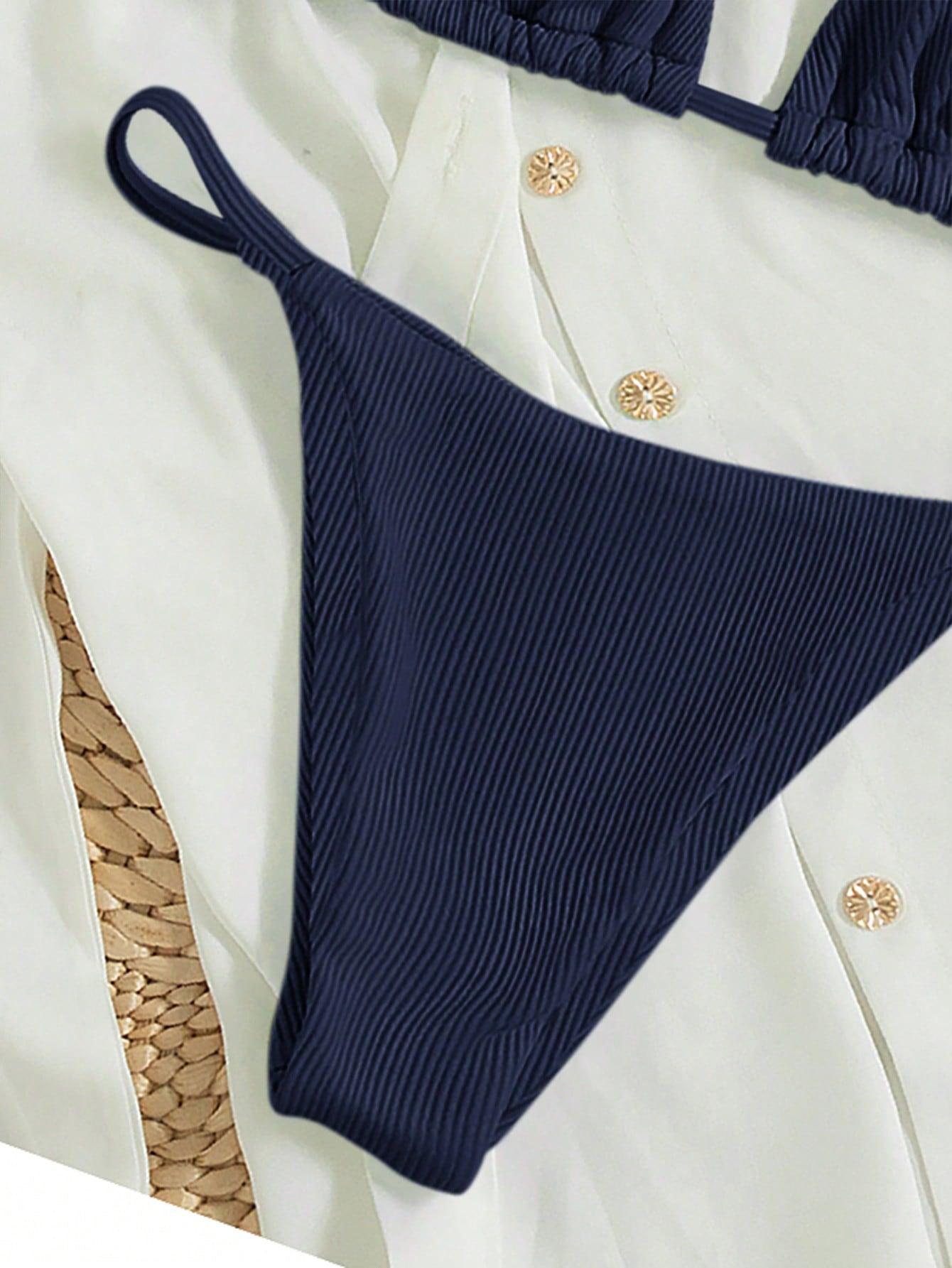 SHEIN GRANATOWY DWUCZĘŚCIOWY STRÓJ KĄPIELOWY S09__S