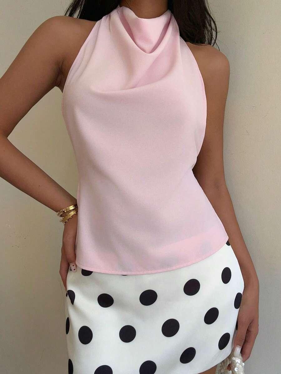 SHEIN RÓŻOWY TOP BEZ PLECÓW S06__XS