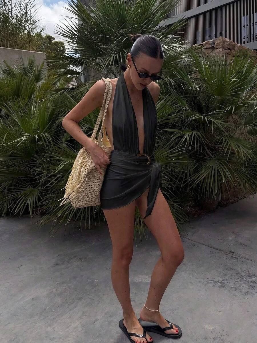 SHEIN JEDNOCZĘŚCIOWY STRÓJ KĄPIELOWY SARONG KOMPLET S09__S