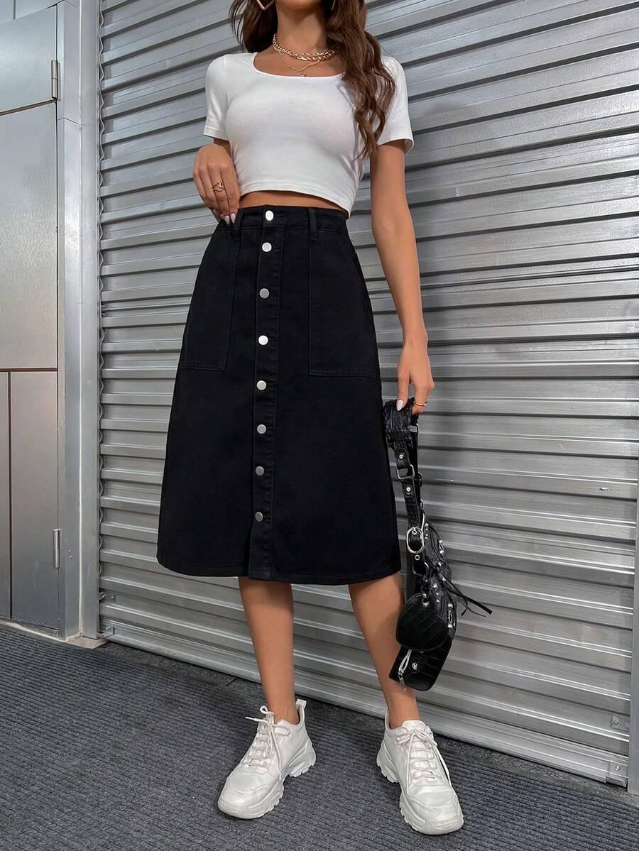 SHEIN CZARNA SPÓDNICA GUZIKI S06__XL