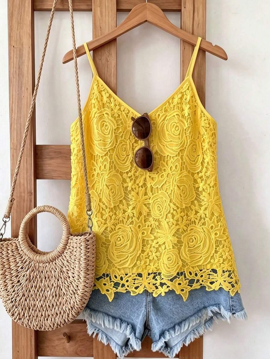 EMERY ROSE ŻÓŁTY TOP NA RAMIĄCZKACH S09__M