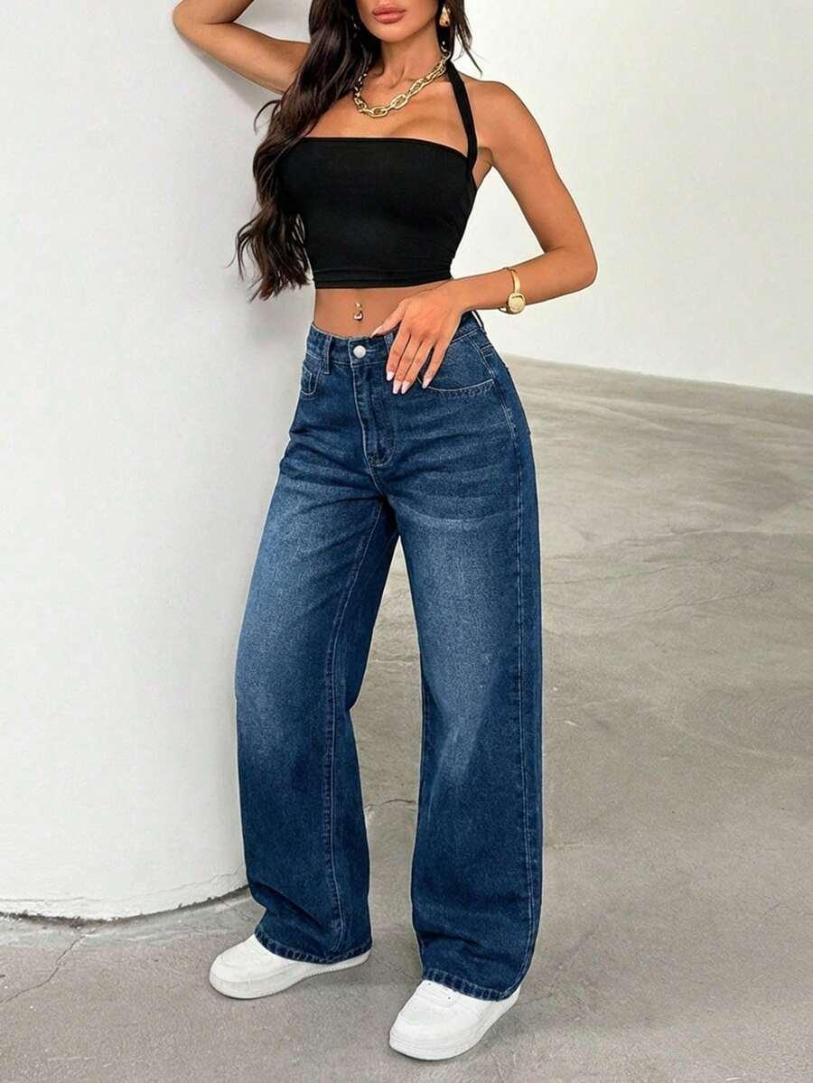 SHEIN GRANATOWE SPODNIE JEANS S06__L