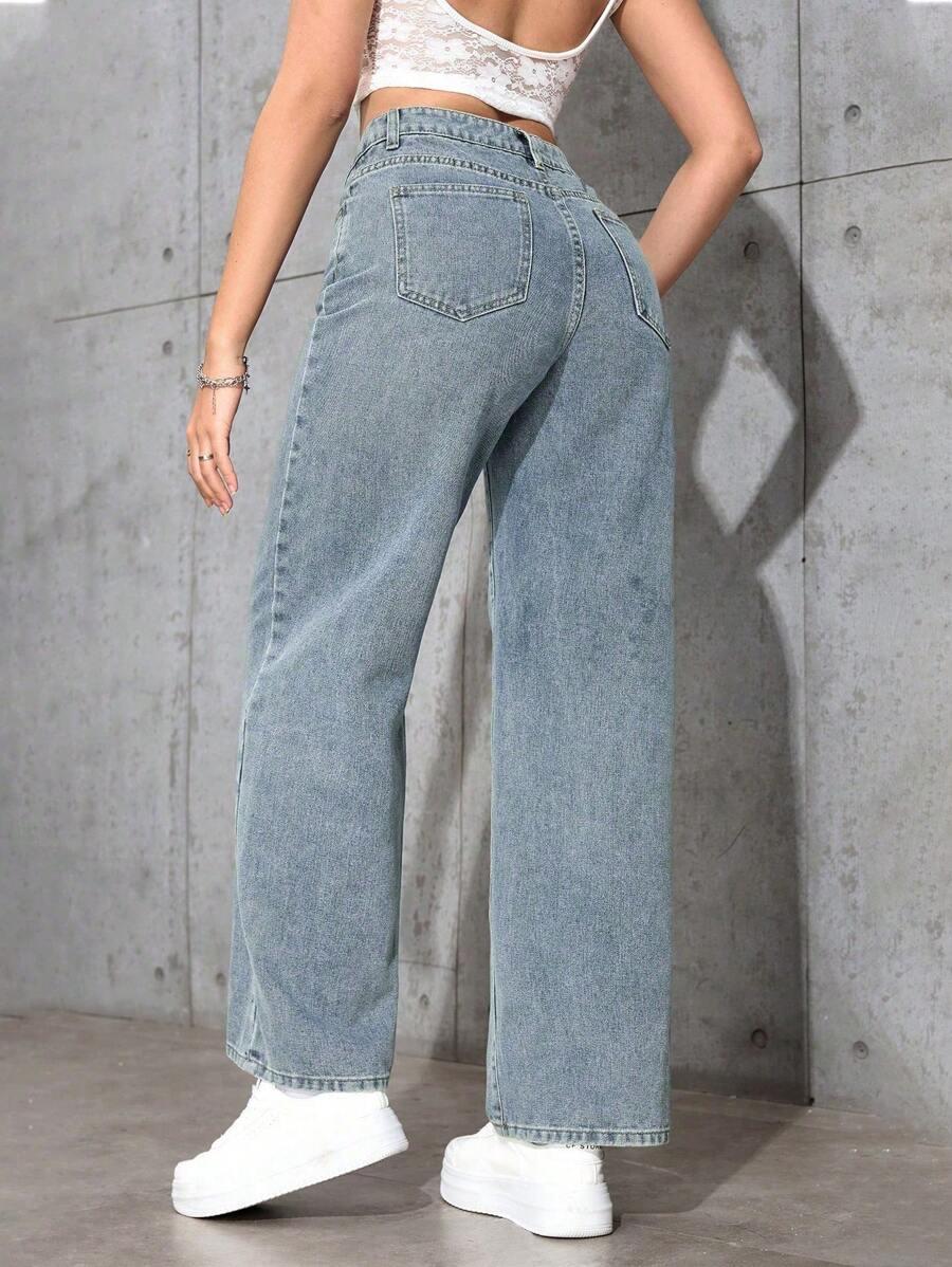 SHEIN SPODNIE JEANS KIESZENIE ZAMEK S06__S