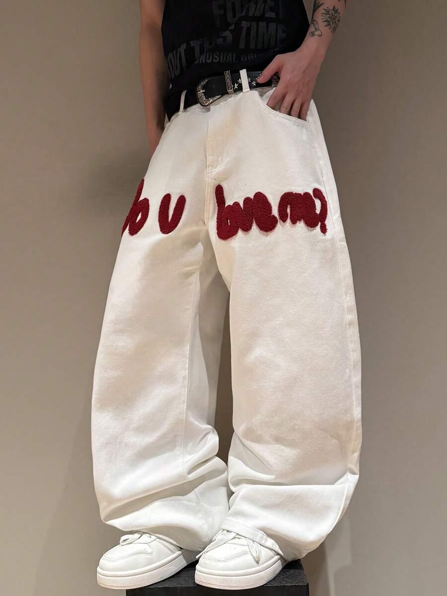 MANFINITY BIAŁE SPODNIE JEANS HAFT S06__S