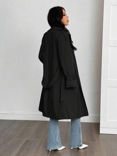 SHEIN CZARNY KLASYCZNY PŁASZCZ W01__XS