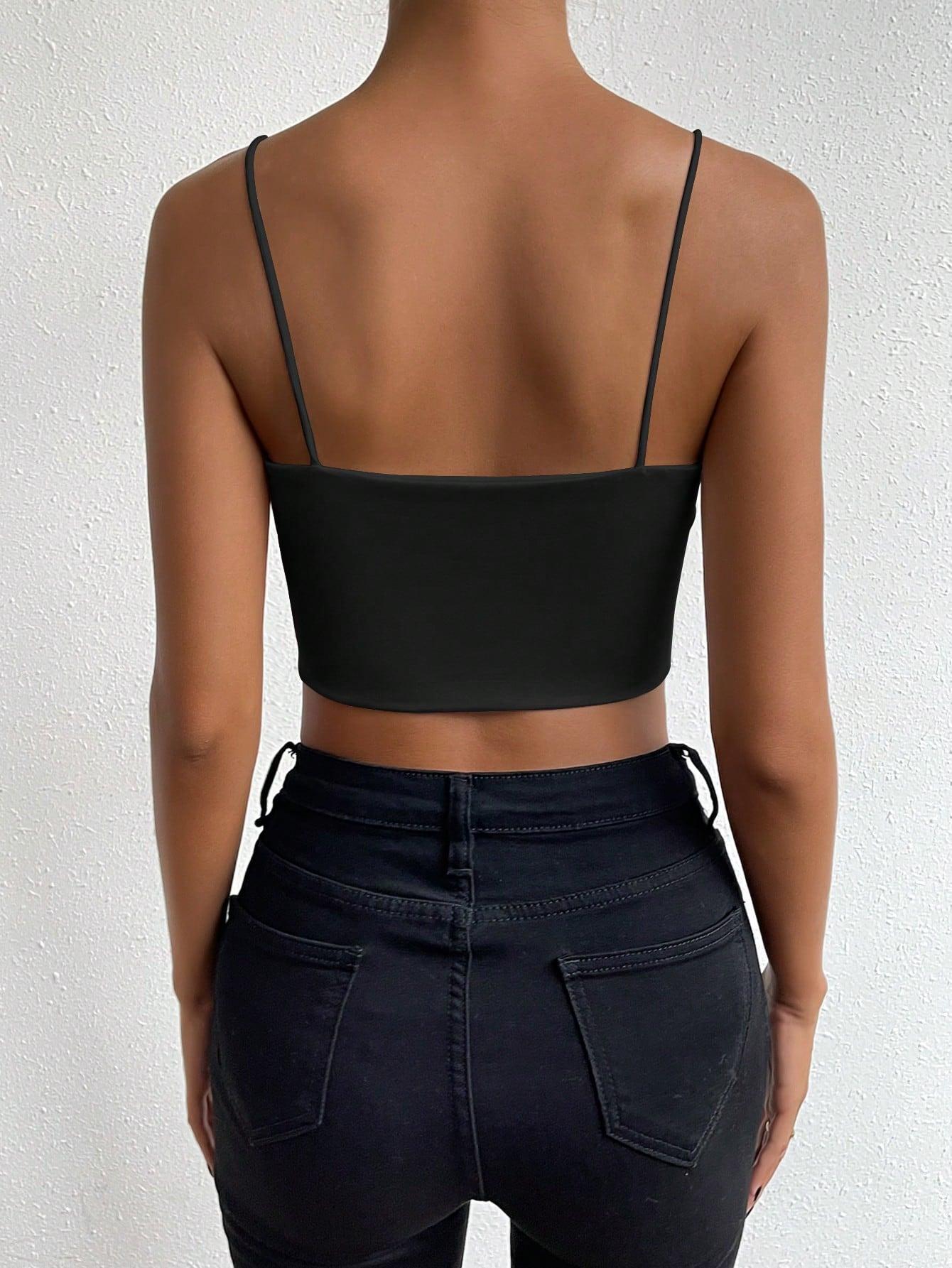 SHEIN CZARNY CROP TOP RAMIĄCZKA S06__S